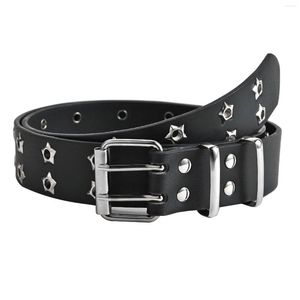 Belts Rivet Star Eyelet Double Grommet PU Leather Casual Women Belt Waist Strap Pin Buckle For Jeans Party Punk Style Ladies Fashion