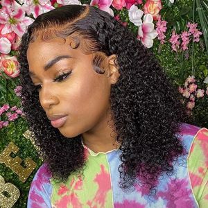 Tiefe Welle Bob Perücke Echthaar Perücken für Frauen peruanische lockige vorgezupfte Bouncy Jerry Curl transparente Spitze