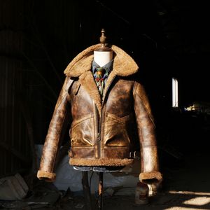 Herrläder faux j107 cidu europeisk amerikansk storlek högkvalitativ super varm äkta fårrock mens stora b3 shearling bombare militär päls jacka 230608