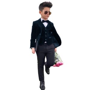 Suits Boys Formal Wedding Kids Velvet Jacket Vest Pants 3 Pcs Party Pograph Performance Costume Tuxedo Children Birthday 230608