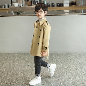 Tench coats 516Y Crianças Trench Coat Outono Meninos Jaqueta Longa Seios Duplos Gola Desligada Solta Casuais Crianças Jaqueta Corta-vento Hw109 230608