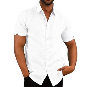 Męskie koszule letnie męskie koszule z krótkim rękawem koszula towarzyska dla mężczyzn swobodne bluzki soild bawełniane lniane koszula top męskie ubrania streetwear 230608