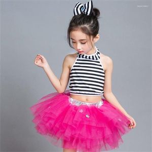 Abbigliamento da palcoscenico Vestito da tutu per ragazze Balletto rosa Costumi di danza Cheerleader Eseguite Gonne gonfie Scuola materna Latino professionale