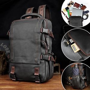 Рюкзак мода мужская подлинная кожа 13,5 дюйма ноутбука с большими возможностями для туристических компьютеров для школьной сумки для подростков