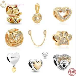 Per pandora charms perline in argento sterling NOVITÀ European Gold Color Dog Paw Lucky Cat DIY Fine