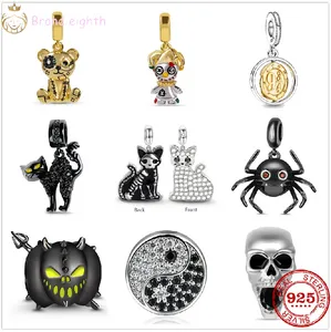 Für Pandora Charms Sterling Silber Perlen Dangle Spider Cat Night Glow Pumpkin Bead