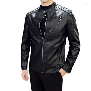 Giacche da uomo Capispalla Giacca da moto per uomo Slim Fit Colletto Inverno Autunno Cerniera Stand Moda Cappotto in pelle Abbigliamento maschile