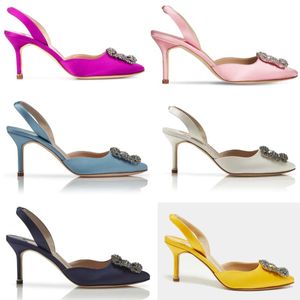 2023S Kadınlar Elbise Tasarımcı Sandalet Ayakkabı Pompaları Marka Yüksek Topuklu Hangisli Saten Deri Mücevher Toka Slingback Sandal Askı Sırt Sandalet 70mm Topuk
