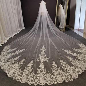 Bridal Veils Real Pos 3T Long Lace Wedding Veil 3 Meters White Ivory With Comb Blusher Bride Headpiece Accessories