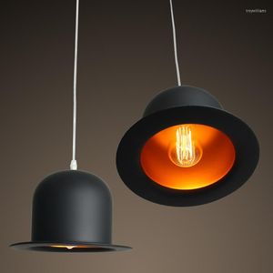 Pendant Lamps Modern Jazz Top Hat Lamp Dining Room Jeeves / Wooster Lights Outside Black Inner Golden Ac110v 220v LED Lighting