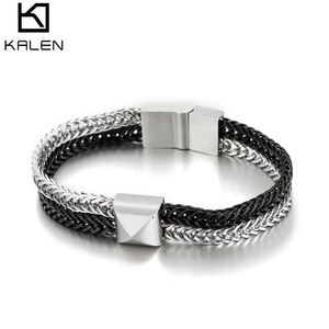 Charm-Armbänder, doppelsträngige Rolo-Kette mit Nieten, Charms-Armband für Herren, Edelstahl, Karabinerverschluss