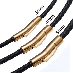 Chains 3/4/5mm Black Leather Necklaces For Men Women Choker Braided Genuine Necklace Cord Stainless Steel Magnetic Clasp