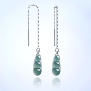 Dingle örhängen naturlig en jade blå vatten grön böna öronlinje s925 silver inlagd jadeite mode kvinnors smycken droppe