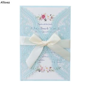 Lace Laser Cut 3D Boho Investating Card Karta Glitter Paper Greeting z wstążką dostosowaną do dekoracji ślubnej CL2412