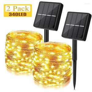 Strings Solar Fairy String Lights 100FT 340 LED Outdoor Copper Waterproof 8 Lighting Modes Nightlight For Backyard Garden Party