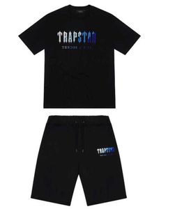 Męskie Trapstar T Shirt z krótkim rękawem Wydruku strój Chenille Black Cotton London Streetwear Projekt przepływu 650ess