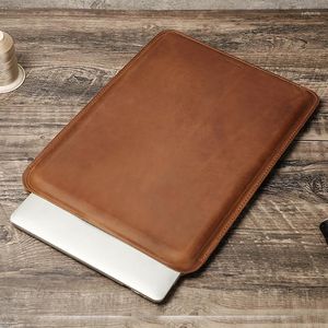 Briefcases Vintage Leather Computer Head Cover Cow Notebook Liner Suitable For Macbook Pro 16 Inch