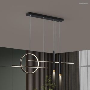 Chandeliers Black Modern Led Decoration Home Dining Room Kitchen Shop Remote Dimming Pendant Chandelier Lighting Fixtures