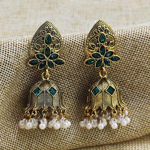 Kolczyki Dangle Bollywood Bridal Wedding Crystal Jhumki Jhumka for Women Boho Ethnic Pearl Tassel Drop Party Jewelry