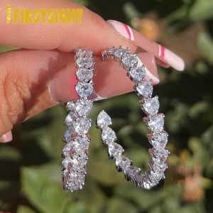 Hoop Huggie 30mm Heart CZ Earring White Pink Cubic Zirconia asfalterad Geometric Round Circle Pinky Bling Medium Women Jewelry 230608