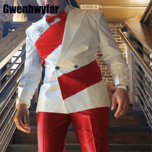 Men's Suits Blazers Gwenhwyfar High Qyality Special Design Trend Stitching Lapels Suit Groom Prom Tuxedo Wedding 2 Piece Blazer Sets 230609