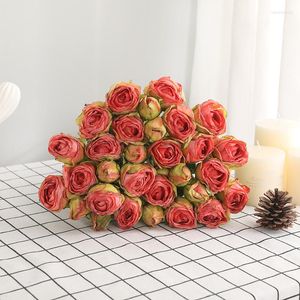 Dekorativa blommor bordsdekoration 10 huvud falska vit rose blommor hand hålla bröllop fest bukett ornament hem vardagsrum flore