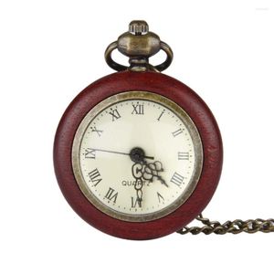 Pocket Watches (3083) 12st/Lot Vintage Boutique Mahogny Wood Frame GalSs Covered Quart Watch Chain Halsband Wholebace Party Party Gift