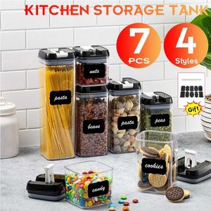 Storage Bottles 7Pcs Food Container Plastic Jar Set With Lid Kitchen Bulk Sealed Refrigerator Multigrain Tank For Cereal