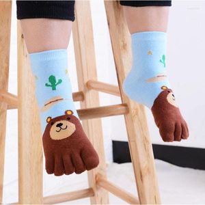 Herrensocken 5 Paar Kinder Baumwolle Zehen für Kleinkind Baby Junge Mädchen Niedliches Tier Bär Kaktus Cartoon Fünf Finger 3-7-12 Kinder Geschenk