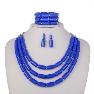 Necklace Earrings Set India Slub Chain African Women Style Accessories Acrylic Bracelet Dubai Nigerian Wedding Jewellry