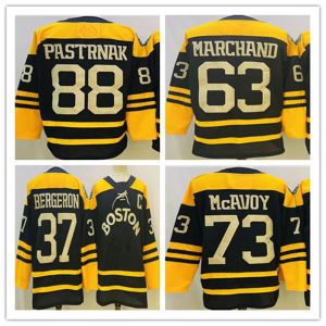Bostonbruinsjersey 2023 Winter Classic David Pastrak Brad Marchand Charlie McAvoy Hockey Jerseys Szygowane czarne