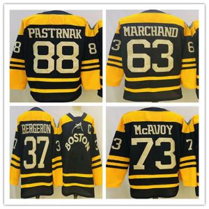 Bostonbruinsjersey 2023 Winterklassiker David Pastrnak Brad Marchand Charlie McAvoy Hockey Trikots Schwarz genäht