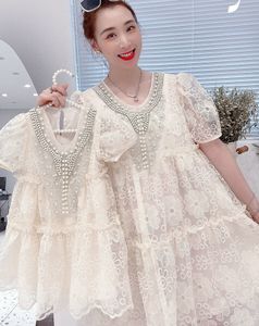 Family Matching Outfits Summer Korea Style Lace Mother Daughter Dresses Look Kids Girl Dress Mommy And Me Clothes 230608