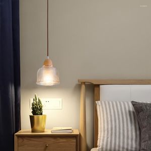 Hängslampor ljuskrona enkelt trä glas modern led lampa e27 glödlampa för levande studierum sovrum sovrum lägenheter loft inomhus ljus