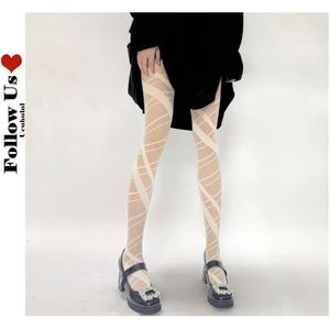 Women Socks Harajuku Lace Up Pantyhose Female Summer Nylon Straps Leggings Tights Sexy Festival Party Cosplay Thigh High Stockings