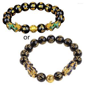 Charm Bracelets Feng Shui Obsidian Stone Beads Bracelet Thermochromic Wristband Pixiu Wealth Good Lucky Men Women Unisex