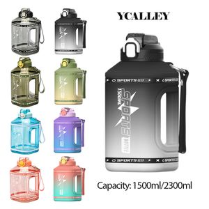 Tumblers YCALLEY Sports Water Bottle 15 Liters Silicone Straw Waterbottle 23 Liter Big Bottles Portable Travel Sport Fitness Cup 230608