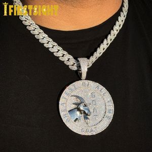 Pendant Necklaces Iced Out Bling CZ Letter Goat Necklace Cubic Zirconia Round Greatest Of Badge Charm Men Women Hip Hop Jewelry 230608