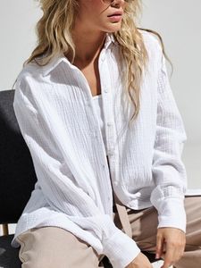 Dames Blouses Shirts Zomer Katoen voor Vrouwen Ademend Lange mouw Zonnebrandcrème Shirt Office Lady Effen Blouse Vrouwelijke Losse Chique Tops Bovenkleding 230609