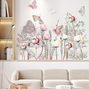 Wall Stickers Painted Butterfly Flower Sticker For Bedroom Living Room Background Decoration Decals Mural Art Self-adhesive