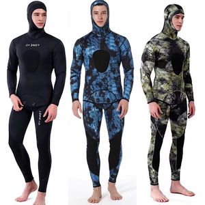 Wetsuits Drysuits 5mm Camouflage Wetsuit Long Sleeve Fission Hooded 2 Pieces Of Neoprene Submersible For Men Keep Warm Waterproof Diving Suit 230608
