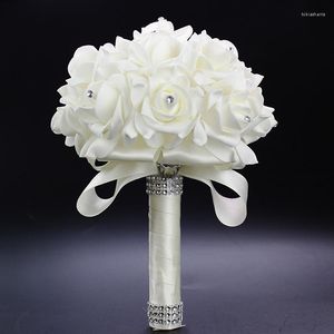 Wedding Flowers AYiCuthia Romantic Bouquet Bride Bridesmaid Decoration Foam Rose Bridal White Satin Holding S30