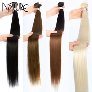 Hair Bulks Yaki Straight Hair Bundles 36 Inch Synthetic Yaky 120G Ombre 613 Brown Synthetic Weave Ponytail Hair Extensions 230608