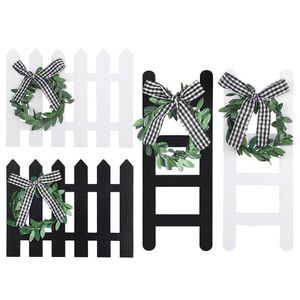 Novelty Items Farmhouse Wooden Picket Fence Tiered Tray Decoration Ladder Decor Tiny With Wreath