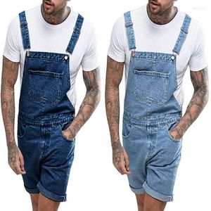 Mäns jeans vintage Men denim perforerade shorts med ett stycke arbetskläder och rembyxor europeiska amerikanska modetrender