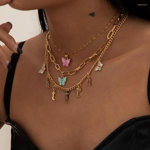 Anhänger-Halsketten PuRui Böhmische niedliche Schmetterlings-Choker-Halskette für Frauen, Buchstaben-Anhänger, Statement-Büroklammer-Kette, geschichteter Schmuck, Geschenk