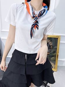 Women's T-Shirt y2k summer round neck silk scarf chain decorated cotton T-shirt nautical versatile fashionable short-sleeved Women top 230609