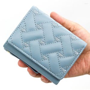 Wallets For Women Heart Embroidery Kawaii Cute Small Short Wallet Luxury Designer Ladies Purse Pink Girls Leather Coin