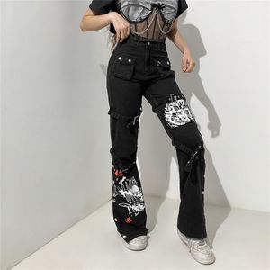 Pantaloni da donna Capris Gothic Emo Alt Cargo Techwear Hippie Jans Lammed Mom Goth Punk Black Denim pantaloni Cyber Y2K Academic Dark Clothes 230609