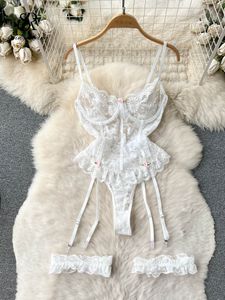 Kadın Tulumlar Salıncaklar tekerlü dantel şeffaf seksi bodysuits tasarım ince iç çamaşırı ince moda fransız tatlı yaz kamisole playsuits 230609